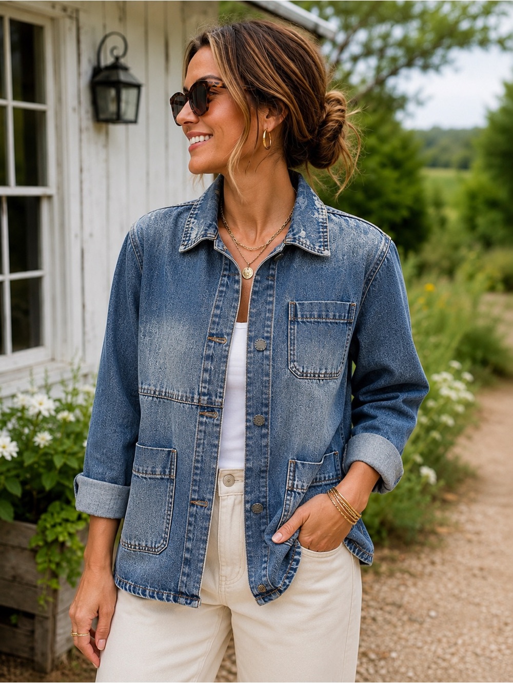 Curve Appeal Denim Utility Jacket | Floral Print Collar | Size Medium
